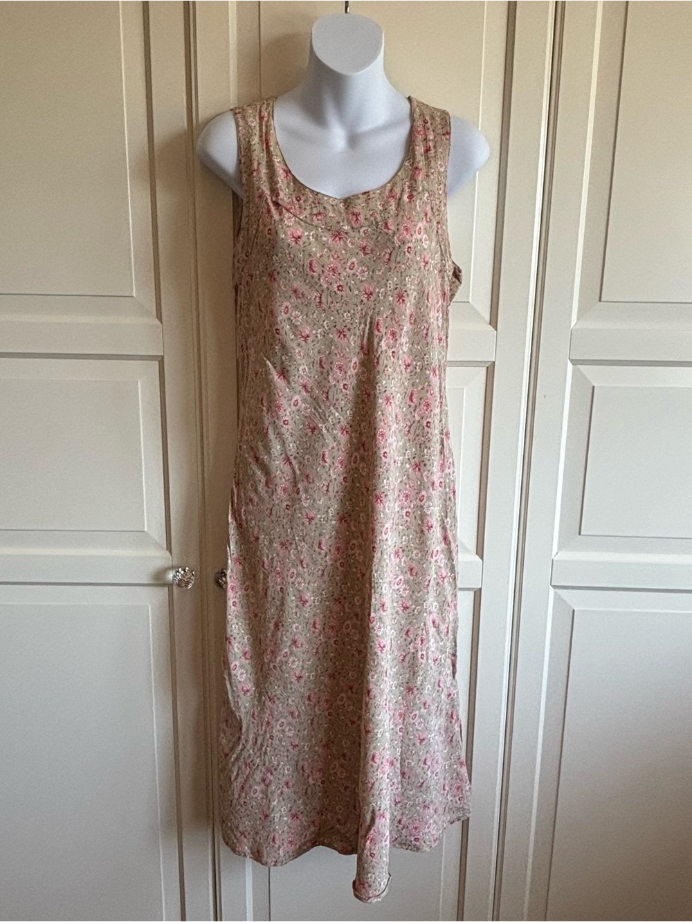 April Cornell Size Medium Floral Sleeveless Midi Dress Sage Pink Cottage Core - Picture 3 of 10